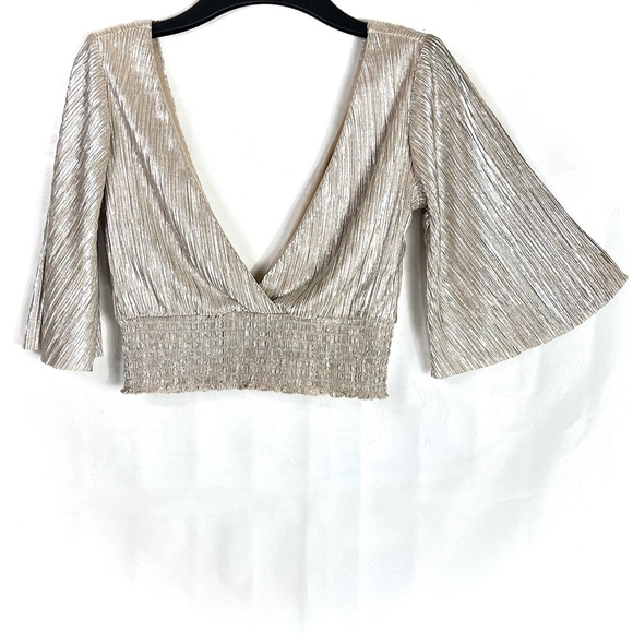 Forever 21 Metallic Crop Top Deep V-Neck Plunge Mock Wrap - Picture 4 of 9